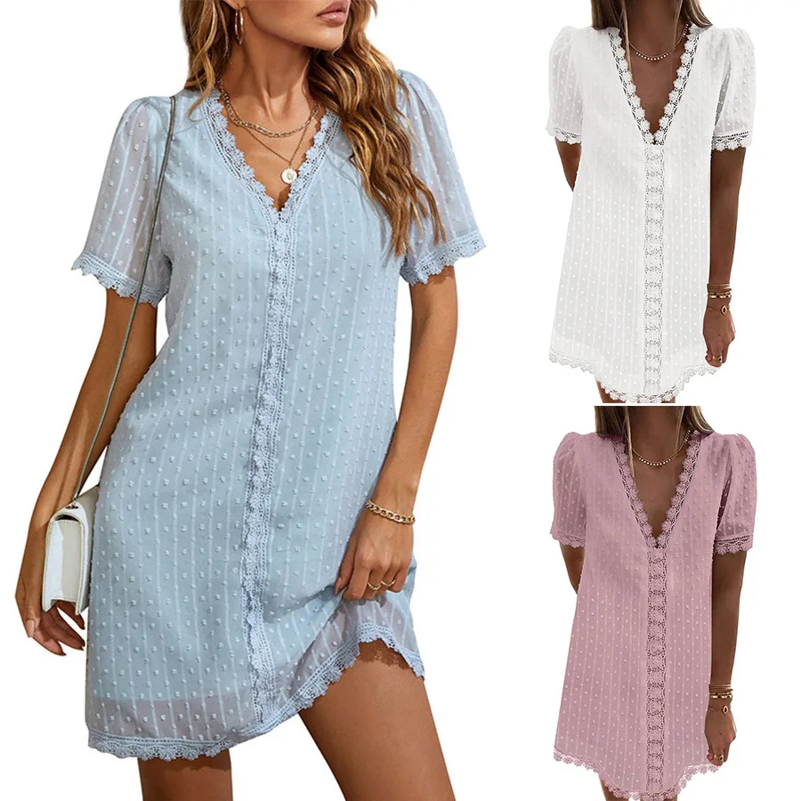 Женское шифоновое платье, простое Двухслойное жаккардовое кружевное платье с коротким рукавом, лето 2022
Женское шифоновое платье, простое Двухслойное жаккардовое кружевное платье с коротким рукавом, лето 2022