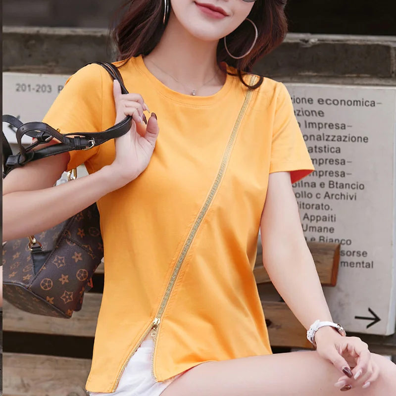 2022 spring and summer short sleeve T-shirt women ins super fire trans zipper pure cotton versatile fashion Korean round neck
2022 spring and summer short sleeve T-shirt women ins super fire trans zipper pure cotton versatile fashion Korean round neck