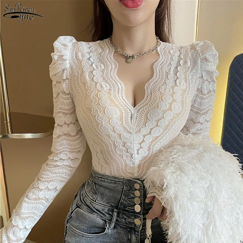 V-neck Puff Long Sleeve Ladies Shirt Women Tops Spring Lace Women Blouses White Sweet Hollow Out Crochet Elegant Blouse 19677
V-neck Puff Long Sleeve Ladies Shirt Women Tops Spring Lace Women Blouses White Sweet Hollow Out Crochet Elegant Blouse 19677