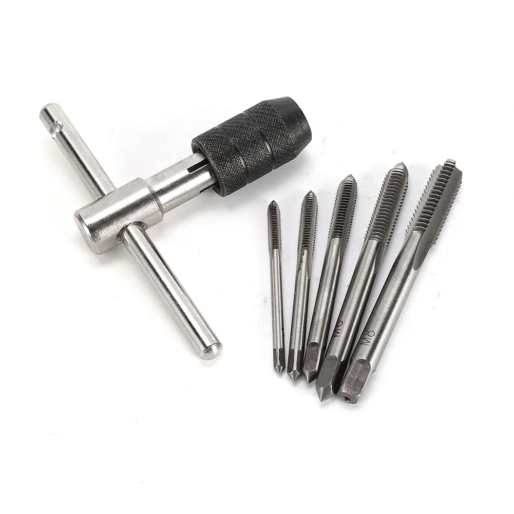 6pcs/set T-chuck Taps Set 1 Tap Wrench With 5 Screw Taps 5 Sizes M3-M8 Metric Tap Drill Ratchet Wrench Hand Tools
6pcs/set T-chuck Taps Set 1 Tap Wrench With 5 Screw Taps 5 Sizes M3-M8 Metric Tap Drill Ratchet Wrench Hand Tools