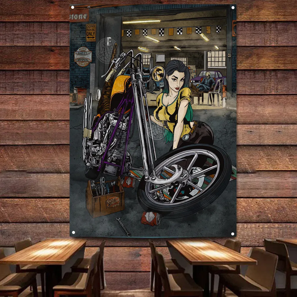 Hot Girl Motorcycle Mechanic Art Poster Wall Painting Garage Flag Auto Repair Shop Gas Station Wall Decor Banners Home Tapestry
Hot Girl Motorcycle Mechanic Art Poster Wall Painting Garage Flag Auto Repair Shop Gas Station Wall Decor Banners Home Tapestry