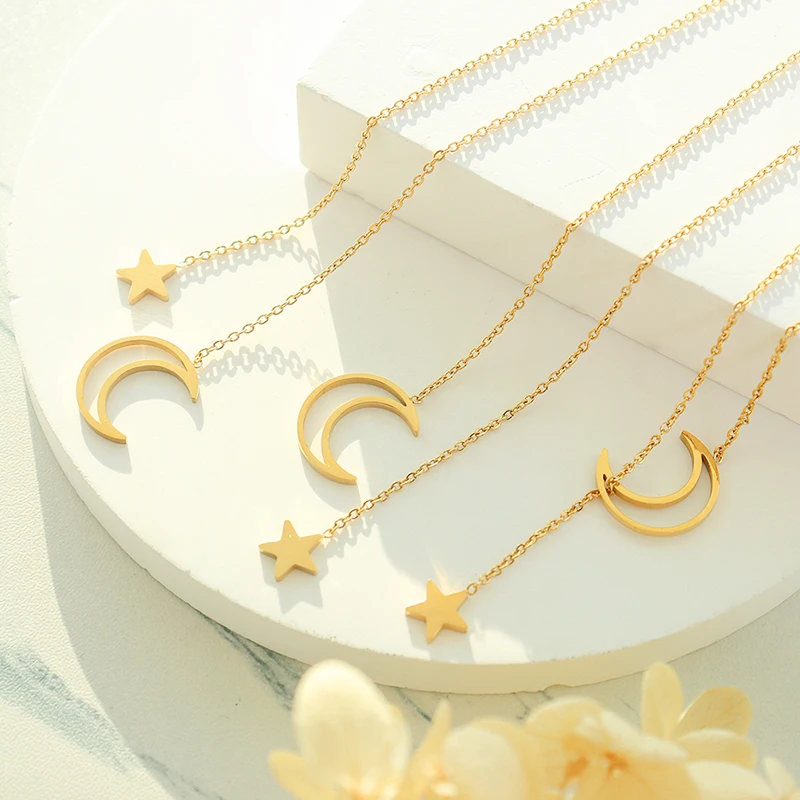 Stainless Steel Hollow Moon Star Pendant Necklace For Women New Fashion Sparkling Clavicle Chain Wedding Jewelry Gift
Stainless Steel Hollow Moon Star Pendant Necklace For Women New Fashion Sparkling Clavicle Chain Wedding Jewelry Gift
