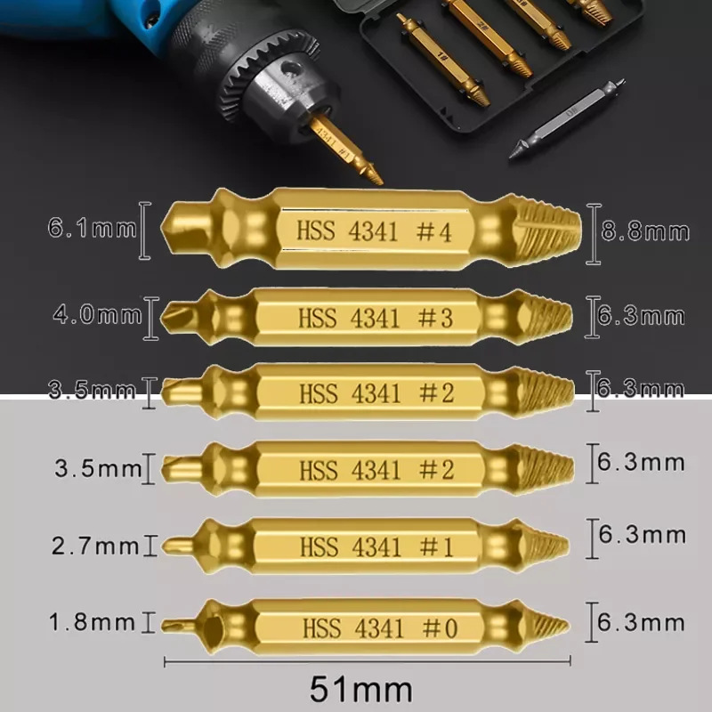4/5/6pcs Damaged Screw Extractor Drill Bit Set Stripped Broken Sim Remover Tools Bolt Extractor Demolition extracteur
4/5/6pcs Damaged Screw Extractor Drill Bit Set Stripped Broken Sim Remover Tools Bolt Extractor Demolition extracteur