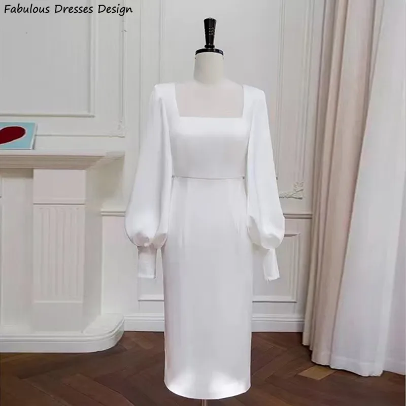 White Mermaid Tea Length Prom Dresses Long Sleeve Rear Slit Square Neck Formal Evening Party Gowns For Women Vestidos
White Mermaid Tea Length Prom Dresses Long Sleeve Rear Slit Square Neck Formal Evening Party Gowns For Women Vestidos