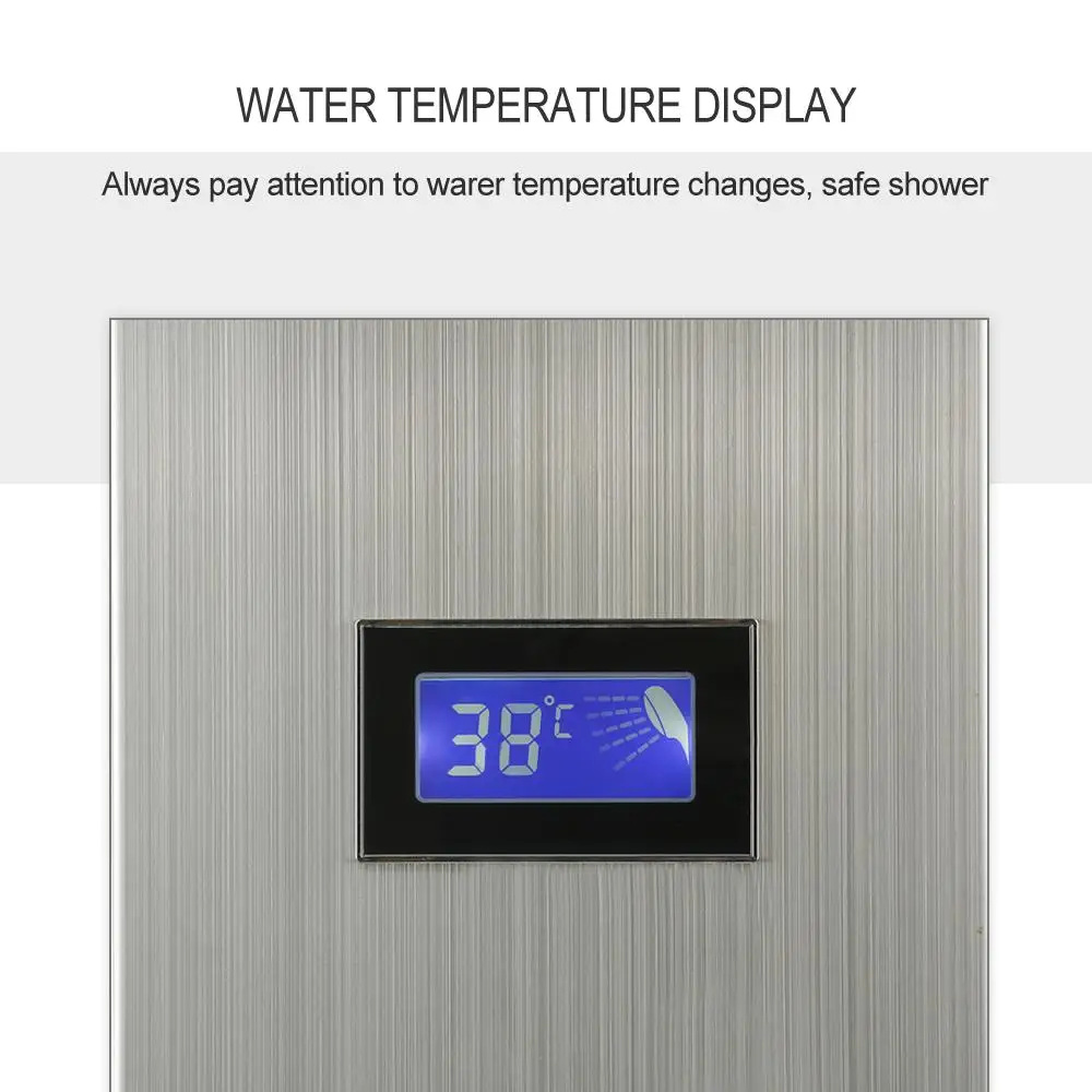 LED Light Shower Faucet Bathroom Waterfall Rain Luxury Silver Shower Panel Wall Mounted Shower System with Spa Massage Sprayer
LED Light Shower Faucet Bathroom Waterfall Rain Luxury Silver Shower Panel Wall Mounted Shower System with Spa Massage Sprayer