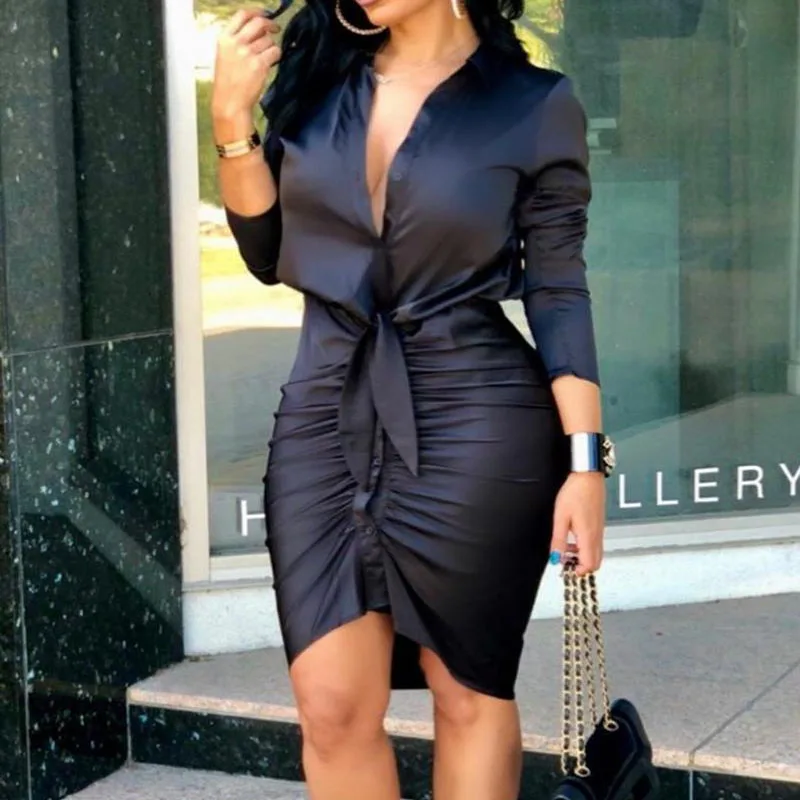 New Plus Size Black Knee-length Dress Women's Tight Skirt Long Sleeve Office Lady Fashion Turn-down Collar Button Down Dress
New Plus Size Black Knee-length Dress Women's Tight Skirt Long Sleeve Office Lady Fashion Turn-down Collar Button Down Dress