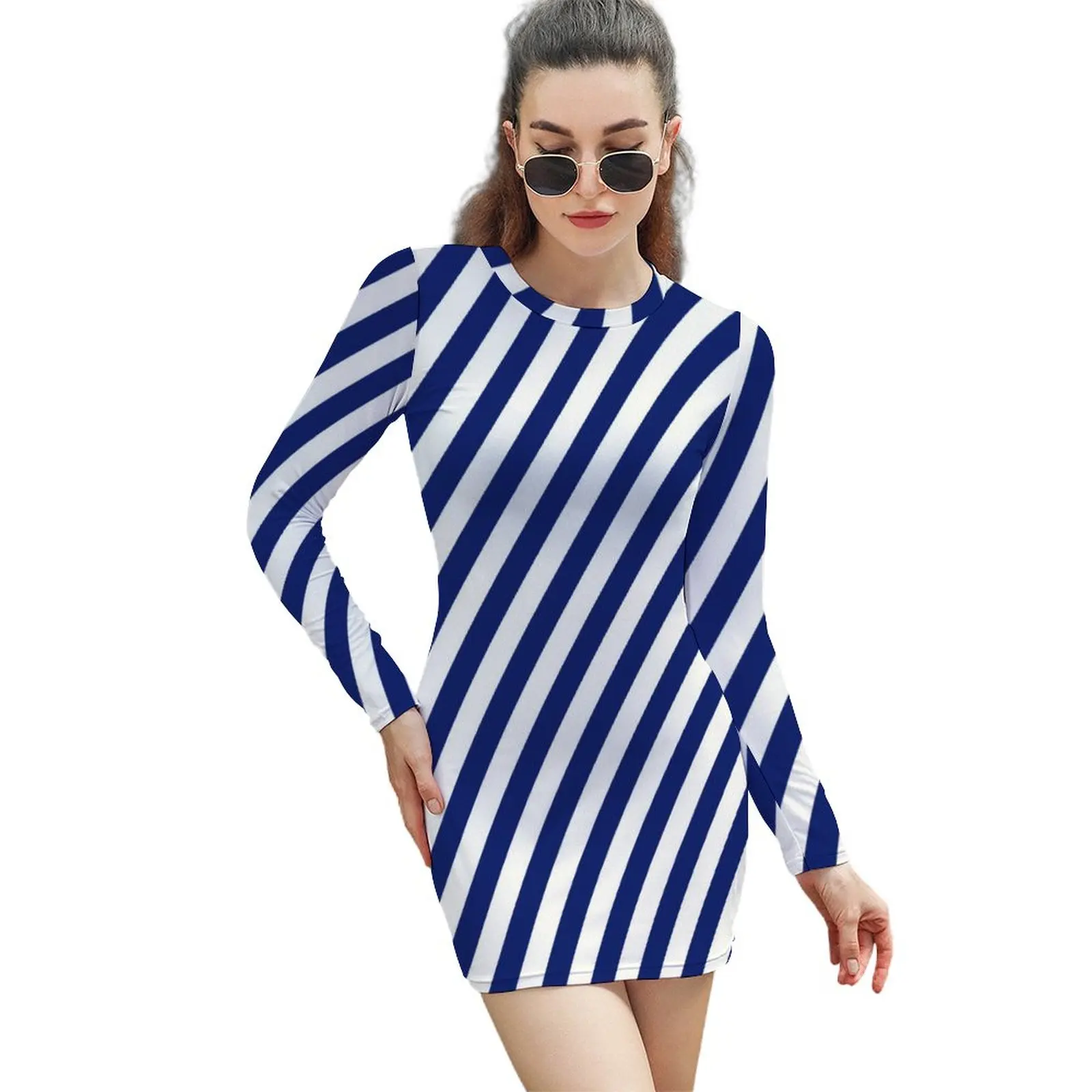 Navy Blue White Nautical Dress Long Sleeve Diagonal Stripes Pretty Dresses Spring Woman Street Style Graphic Bodycon Dress 2XL
Navy Blue White Nautical Dress Long Sleeve Diagonal Stripes Pretty Dresses Spring Woman Street Style Graphic Bodycon Dress 2XL