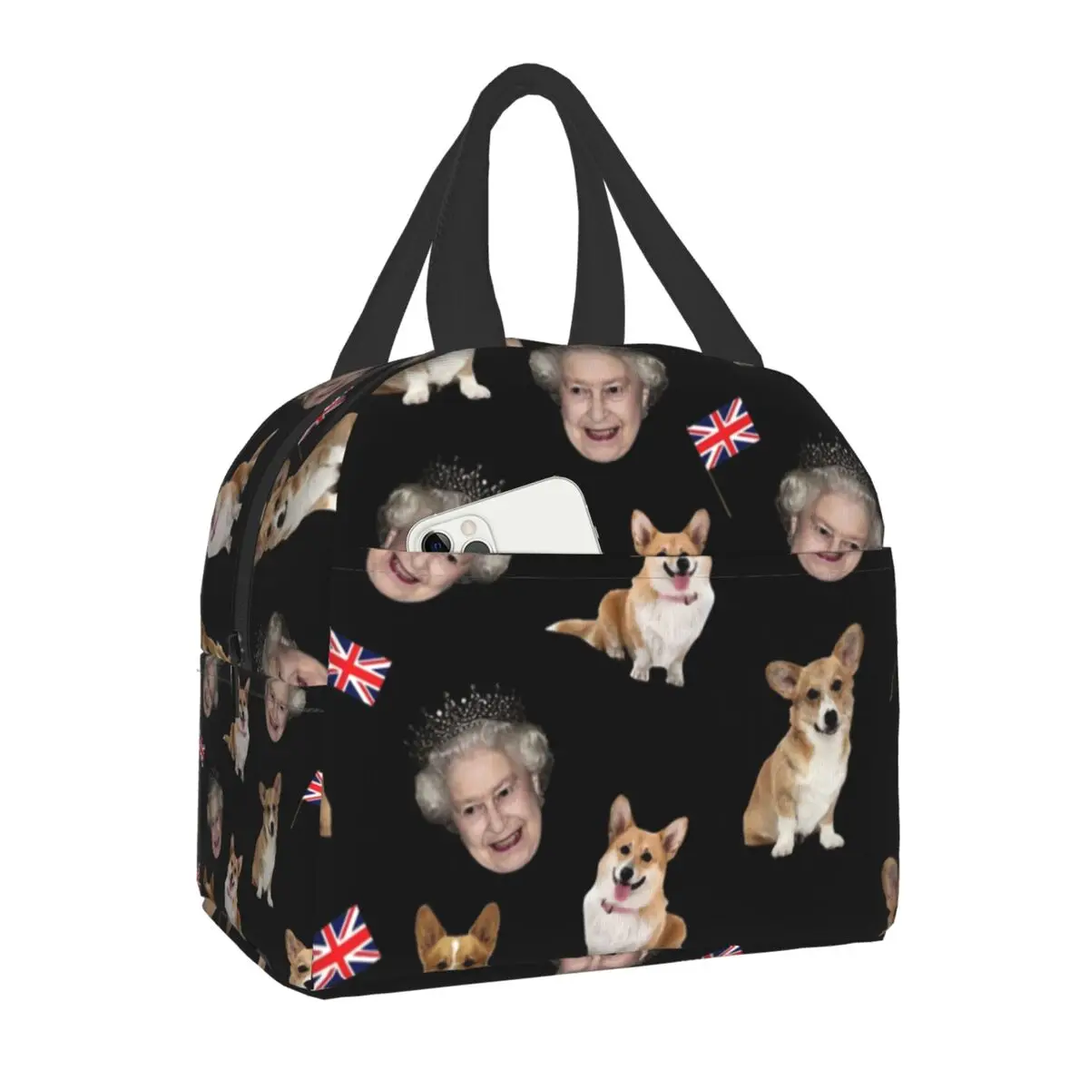 Queen Elizabeth And Corgis Pattern Insulated Lunch Bag for Women Resuable Thermal Cooler Lunch Tote Box For Office Work School
Queen Elizabeth And Corgis Pattern Insulated Lunch Bag for Women Resuable Thermal Cooler Lunch Tote Box For Office Work School
