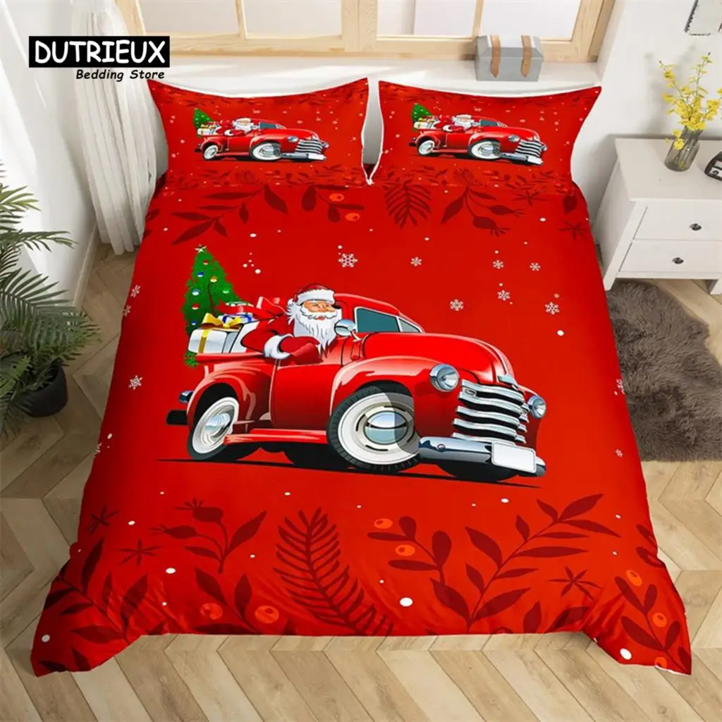

Christmas Tree Santa Claus Duvet Cover Twin King Queen Kids Christmas Bedding Set Polyester Botanical Racing Car Comforter Cover