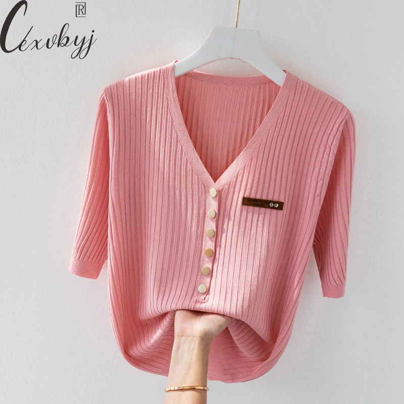 Women Korean Knitted T-Shirt 2023 Summer Fashion Solid Colors Short Sleeve Knitwear Pullover Loose Sweater Tops Large Size
Women Korean Knitted T-Shirt 2023 Summer Fashion Solid Colors Short Sleeve Knitwear Pullover Loose Sweater Tops Large Size