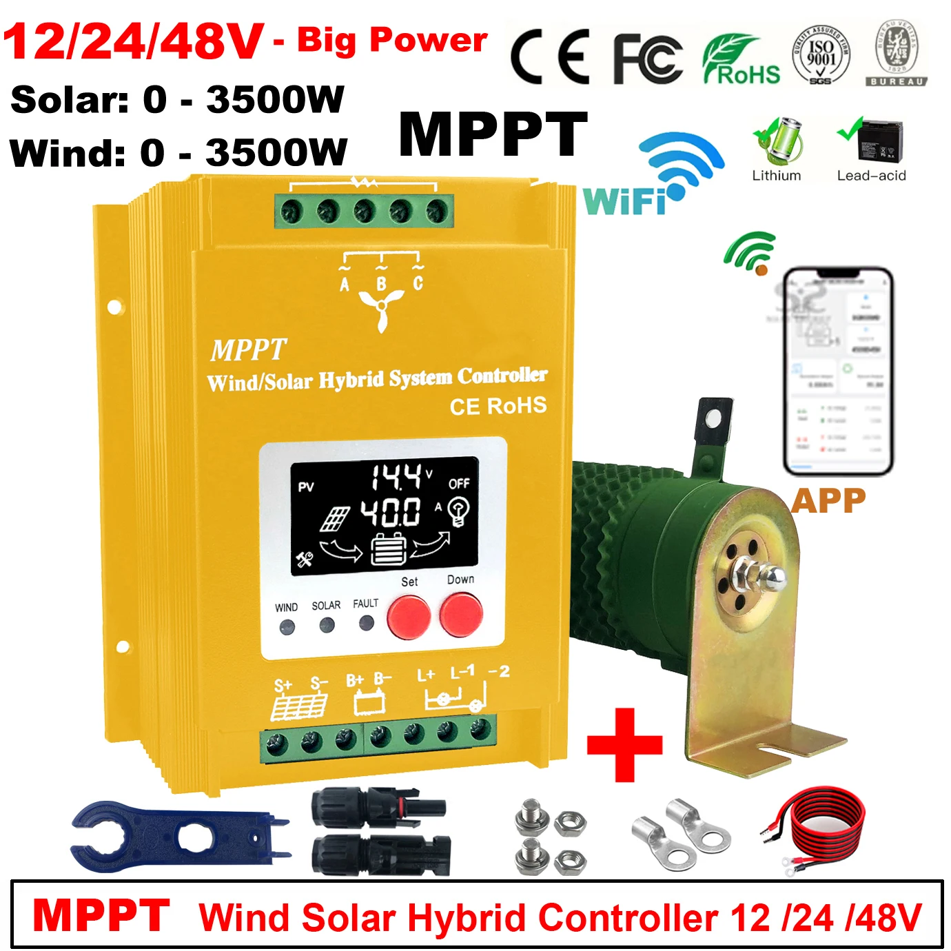 NEW 12V 24V 48V 4000W Hybrid Wind Solar Charge Controller MPPT Wind Generator Solar System For Lifepo4 Lithium Lead Acid Battery
NEW 12V 24V 48V 4000W Hybrid Wind Solar Charge Controller MPPT Wind Generator Solar System For Lifepo4 Lithium Lead Acid Battery