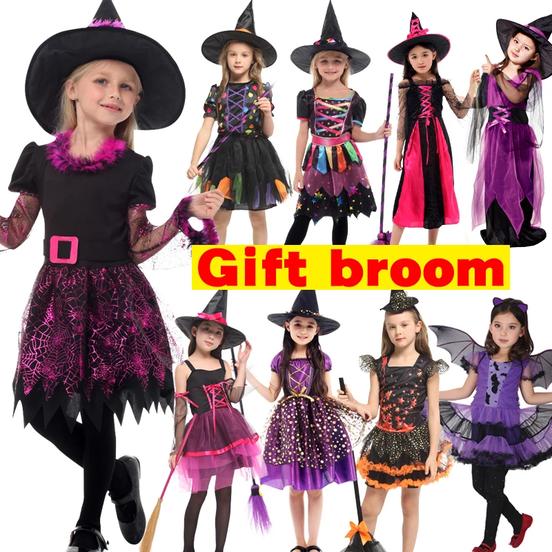 Girl Witch Cosplay Costume Kids Short Sleeve Dress with Broom Polka Dot Ribbon Pointed Hat Carnival Party Props
Girl Witch Cosplay Costume Kids Short Sleeve Dress with Broom Polka Dot Ribbon Pointed Hat Carnival Party Props