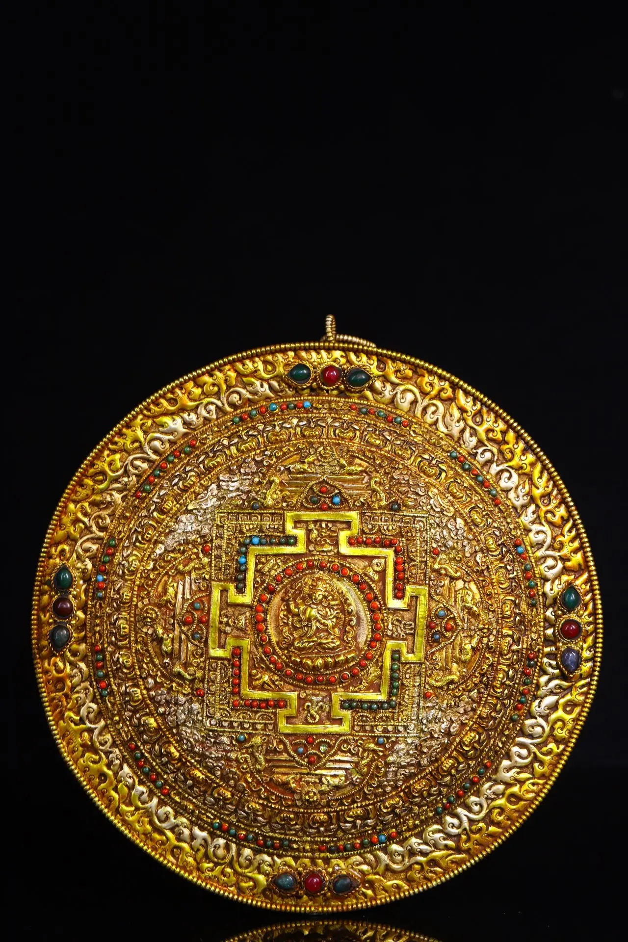 9" Tibetan Temple Collection Tibetan silver Gilt Gem Manjushri thangka mandala hanging screen Town house Exorcism
9" Tibetan Temple Collection Tibetan silver Gilt Gem Manjushri thangka mandala hanging screen Town house Exorcism