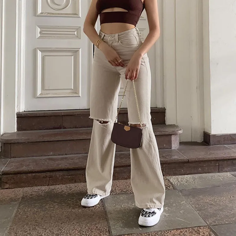2023 New Apricot Autumn Casual Wide-leg Pants with Holes In The Knees Solid Color High-waist Denim Trousers Women Streetwear
2023 New Apricot Autumn Casual Wide-leg Pants with Holes In The Knees Solid Color High-waist Denim Trousers Women Streetwear