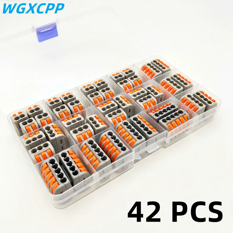 42 PCS Boxed,Plug-in Connection Terminal Block,Universal Quick Cable Connector,Compact Wire Splicing Terminal Blocks 
42 PCS Boxed,Plug-in Connection Terminal Block,Universal Quick Cable Connector,Compact Wire Splicing Terminal Blocks