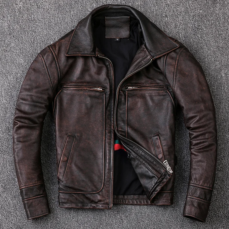 New Men Cowhide Coat Men's Genuine Leather Jacket Vintage Style Man Leather Clothes Motorcycle Biker Jackets Plus Size 134cm
New Men Cowhide Coat Men's Genuine Leather Jacket Vintage Style Man Leather Clothes Motorcycle Biker Jackets Plus Size 134cm