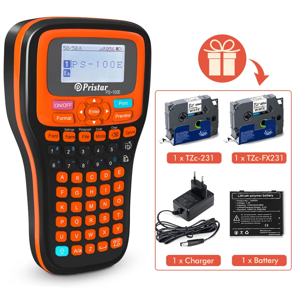 Portable Label Printer PS100E Handheld Typewriter Compatible for Brother P-touch Label Maker with 2PK 12mm Tapes TZ231 TZFX231
Portable Label Printer PS100E Handheld Typewriter Compatible for Brother P-touch Label Maker with 2PK 12mm Tapes TZ231 TZFX231
