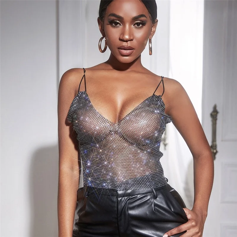 

Dresses for Women 2021 Nightclub Backless Sleeveless Sling Type Slim Fit Black Solid Color Breast Enhancement Sequin Vest