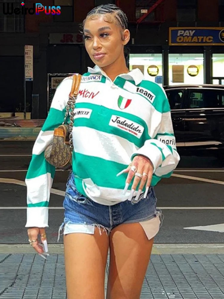 Weird Puss Polo Collar Sweatshirt Shirts Women Letter Print Casual Long Sleeve 2023 Stylish Wild Streetwear Loose Pullover Tops
Weird Puss Polo Collar Sweatshirt Shirts Women Letter Print Casual Long Sleeve 2023 Stylish Wild Streetwear Loose Pullover Tops