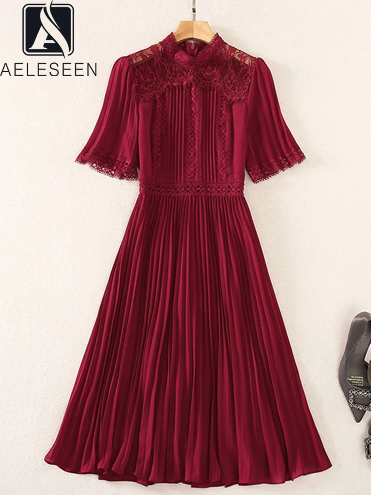 AELESEEN Designer Fashion 2022 Summer Elegant Knee-Length Dress Women Wine Red Black Grey Lace Patchwork Pleated Party Vacation
AELESEEN Designer Fashion 2022 Summer Elegant Knee-Length Dress Women Wine Red Black Grey Lace Patchwork Pleated Party Vacation