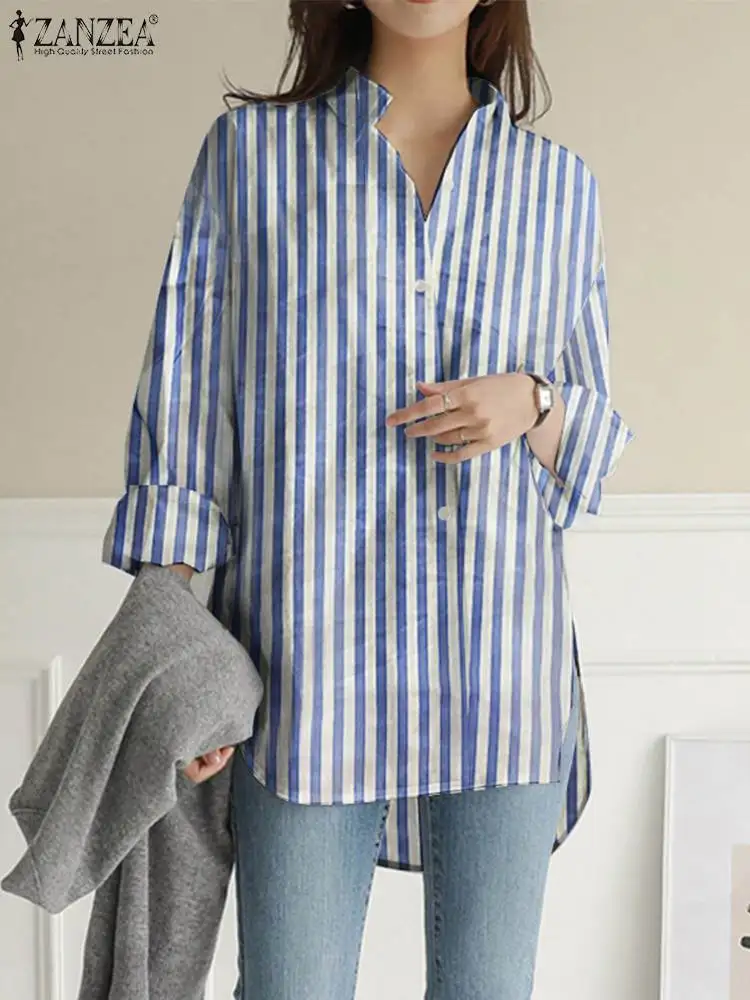 Casual Office High Low Camisas ZANZEA Holiday Irregular Hem Shirts 2022 Fashion Striped Printed Tops Women Spring Autumn Blouse
Casual Office High Low Camisas ZANZEA Holiday Irregular Hem Shirts 2022 Fashion Striped Printed Tops Women Spring Autumn Blouse