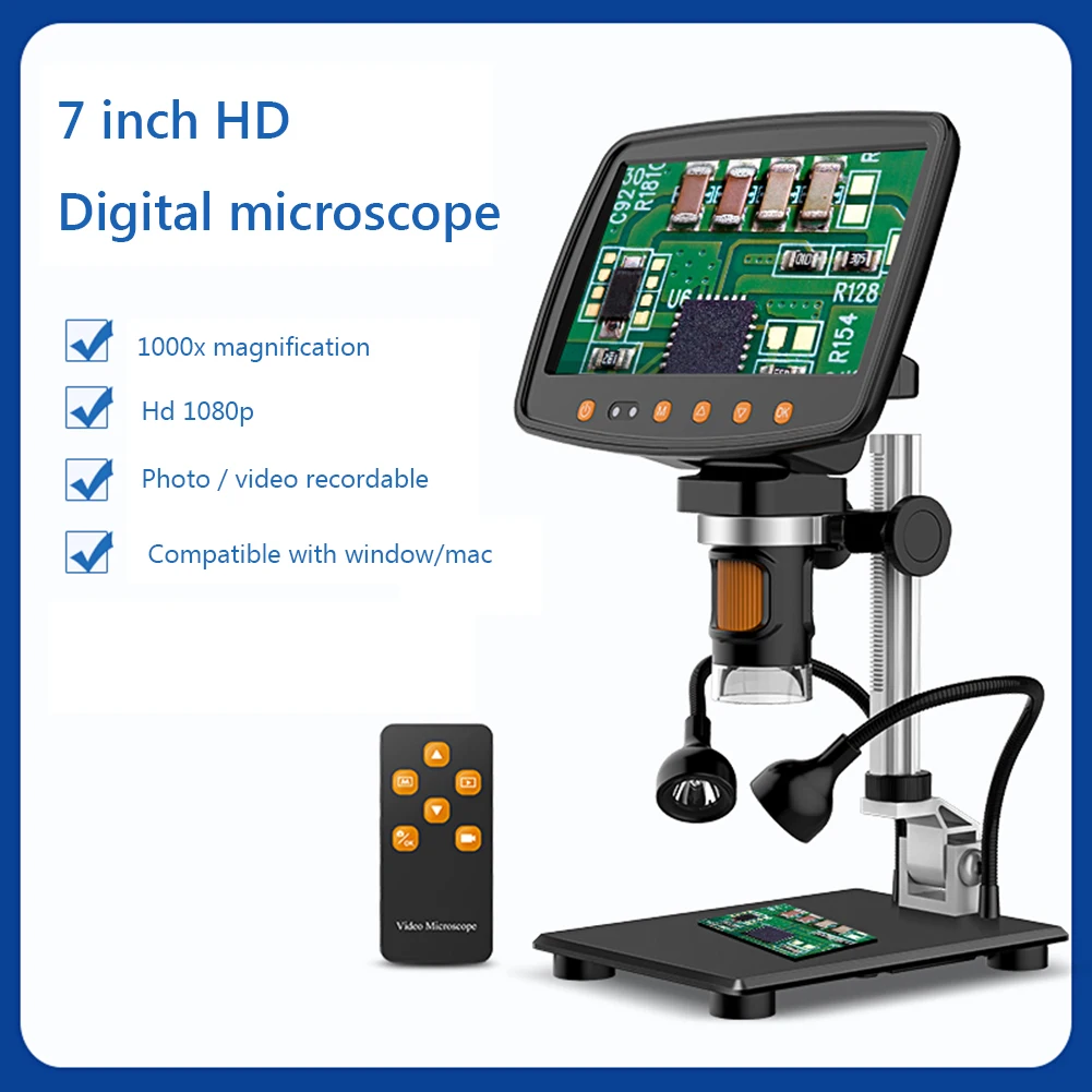 7 inch LED Digital Microscope 1000X HD LCD Display Industrial Science Video Microscope for Soldering with Metal Lifting Base
7 inch LED Digital Microscope 1000X HD LCD Display Industrial Science Video Microscope for Soldering with Metal Lifting Base