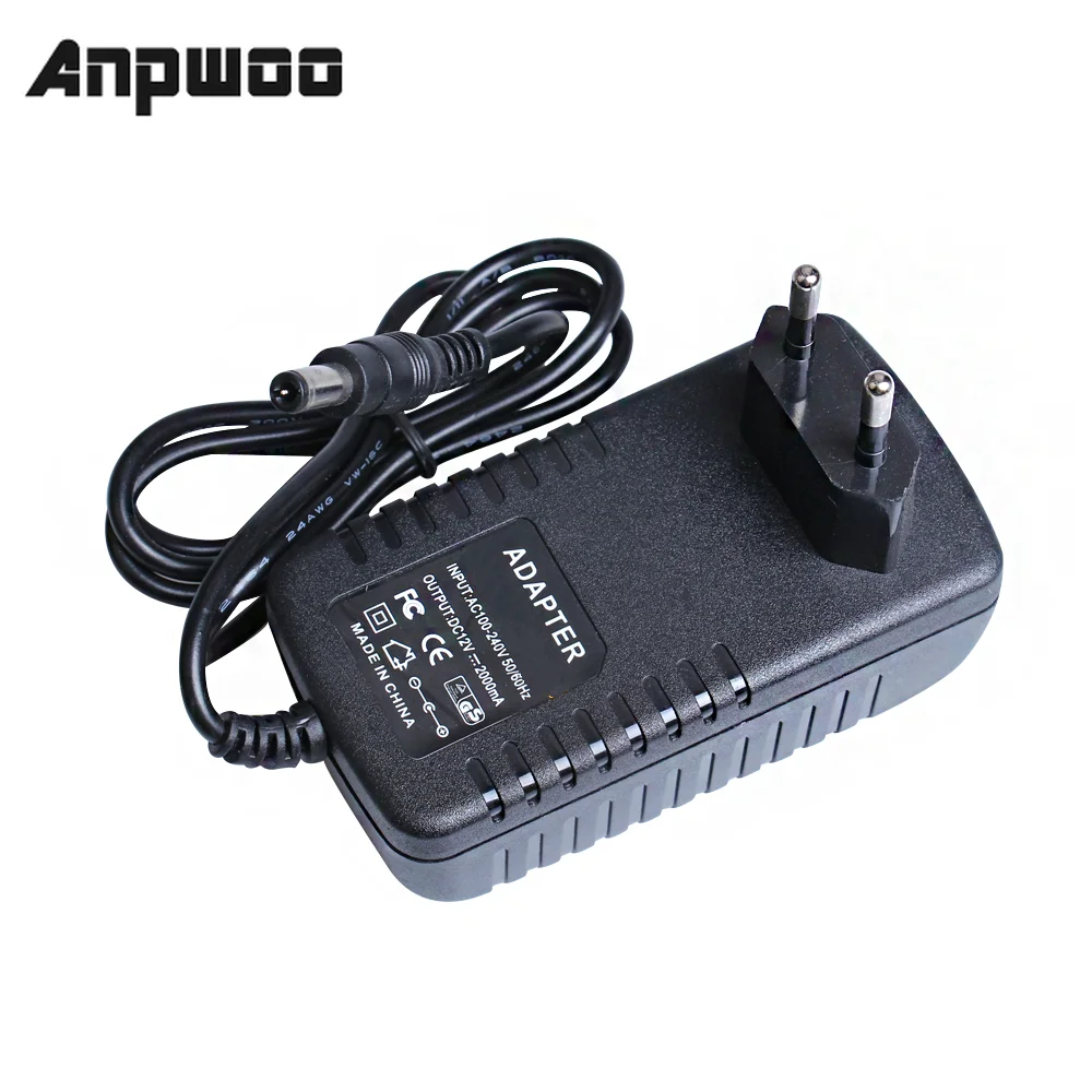 

ANPWOO EU Type AC 100-240V to DC 12V 2A Power Supply CCTV Camera LED Strip AC/DC Adapters Power Plug Adaptor 5.5x2.1mm