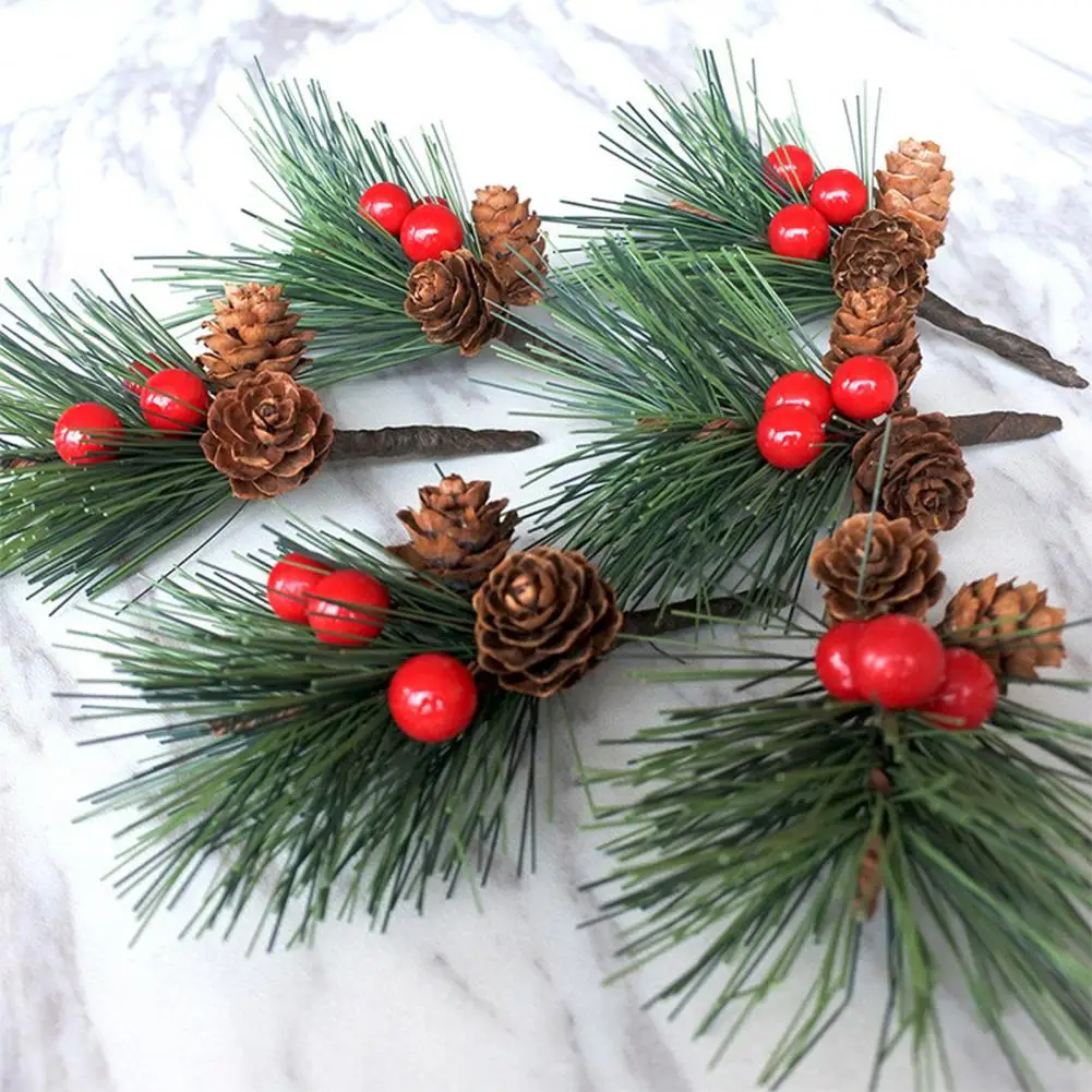 

Christmas Pine Needles Beautiful Plastic Vivid Red Berry Pine Branches Pine Pick Artificial Berries Simulation Plant 2Pcs