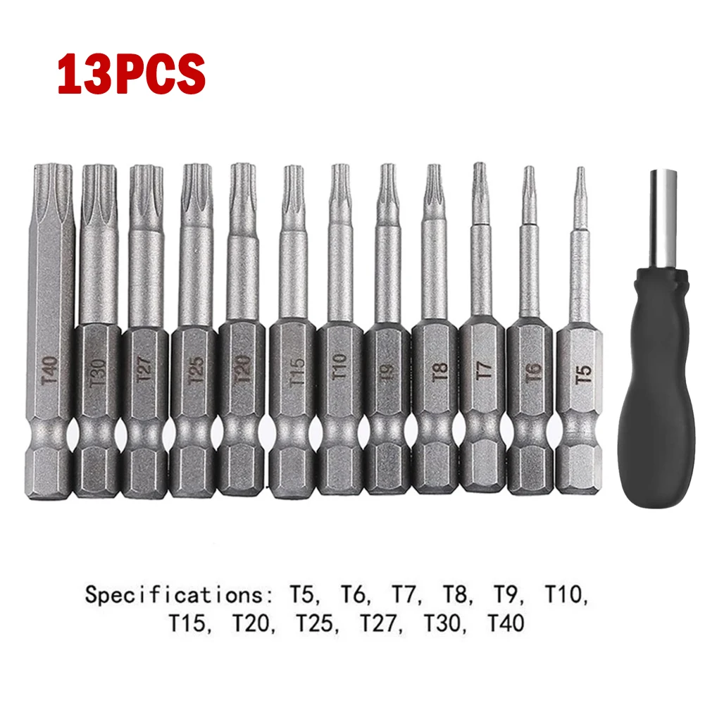 12 Pack Torx Head Screwdriver Bit Set 1/4 Inch Hex Shank T5-T40 Star Screwdriver Tool Kit With 1 Screwdriver Handle
12 Pack Torx Head Screwdriver Bit Set 1/4 Inch Hex Shank T5-T40 Star Screwdriver Tool Kit With 1 Screwdriver Handle