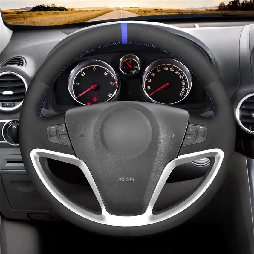 Hand sewing Black Artificial Suede Blue Marker Car Steering Wheel Cover for Opel Antara Saturn Vue 2006 2007 2008 2009
Hand sewing Black Artificial Suede Blue Marker Car Steering Wheel Cover for Opel Antara Saturn Vue 2006 2007 2008 2009