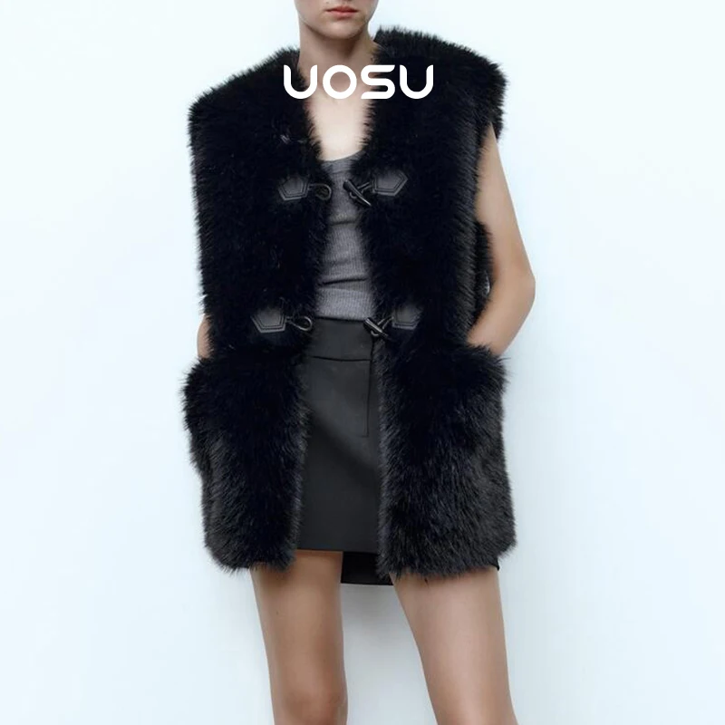Long Faux Mink Fur Vest Tops Women Winter Horn Buttons Sleeveless Overcoats Luxury Brand Shaggy Waistcoat Gilets Casaco Eco-coat
Long Faux Mink Fur Vest Tops Women Winter Horn Buttons Sleeveless Overcoats Luxury Brand Shaggy Waistcoat Gilets Casaco Eco-coat