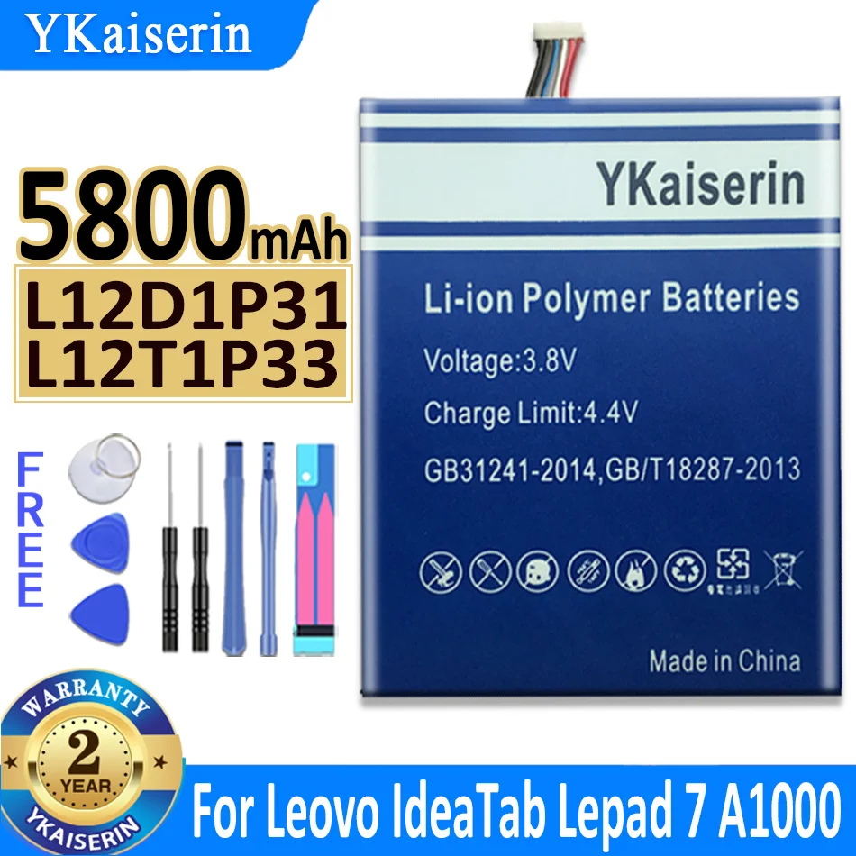 5800mAh YKaiserin Battery L12D1P31 L12T1P33 For Lenovo IdeaTab lepad A1000 A1010 A5000 A3000 A3000-H Bateria
5800mAh YKaiserin Battery L12D1P31 L12T1P33 For Lenovo IdeaTab lepad A1000 A1010 A5000 A3000 A3000-H Bateria