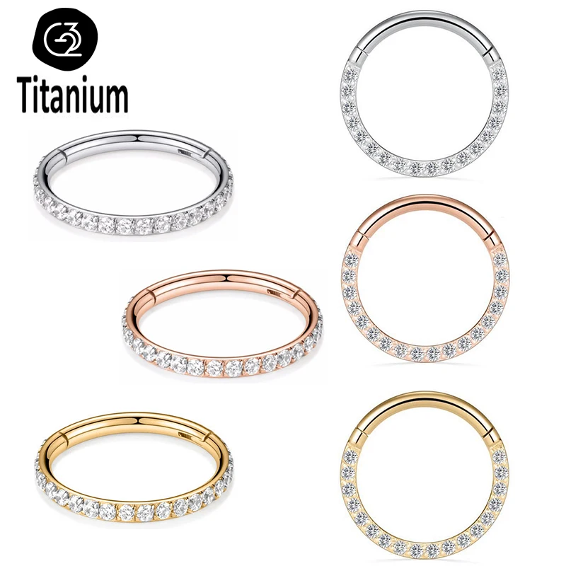 

1PC ASTM F136 Titanium Earrings High Quality Zircon Clicker Hoop Septum Hight Segment Nose Rings Tragus Helix Piercing Jewelry