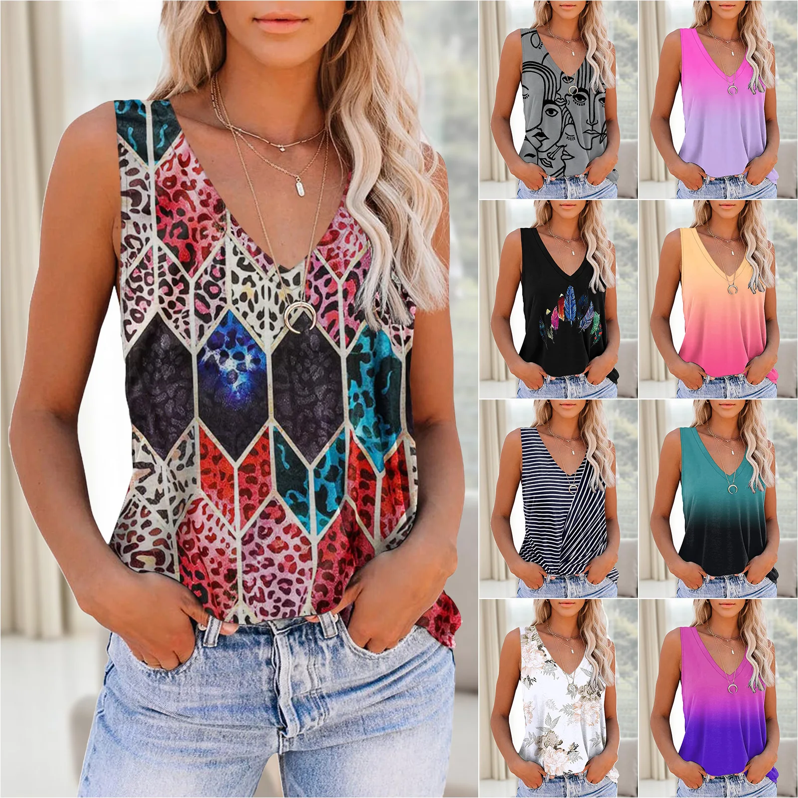 Print Fashion Sleeveless T-shirt Women Summer New Casual Sexy Aesthetic Vest Top V Neck Loose Streewear Tees Shirt Pullover Tank
Print Fashion Sleeveless T-shirt Women Summer New Casual Sexy Aesthetic Vest Top V Neck Loose Streewear Tees Shirt Pullover Tank