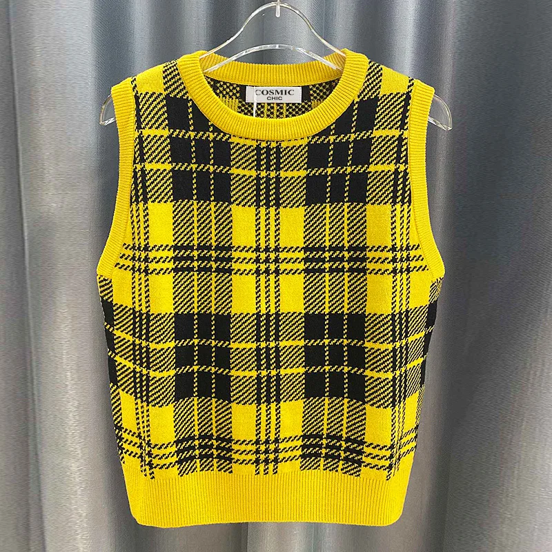 22 Women Yellow White Plaid Wool Vest Runway High Quality Knitted Sleeveless Tank Top England Style Vintage Lady Office Pullover
22 Women Yellow White Plaid Wool Vest Runway High Quality Knitted Sleeveless Tank Top England Style Vintage Lady Office Pullover