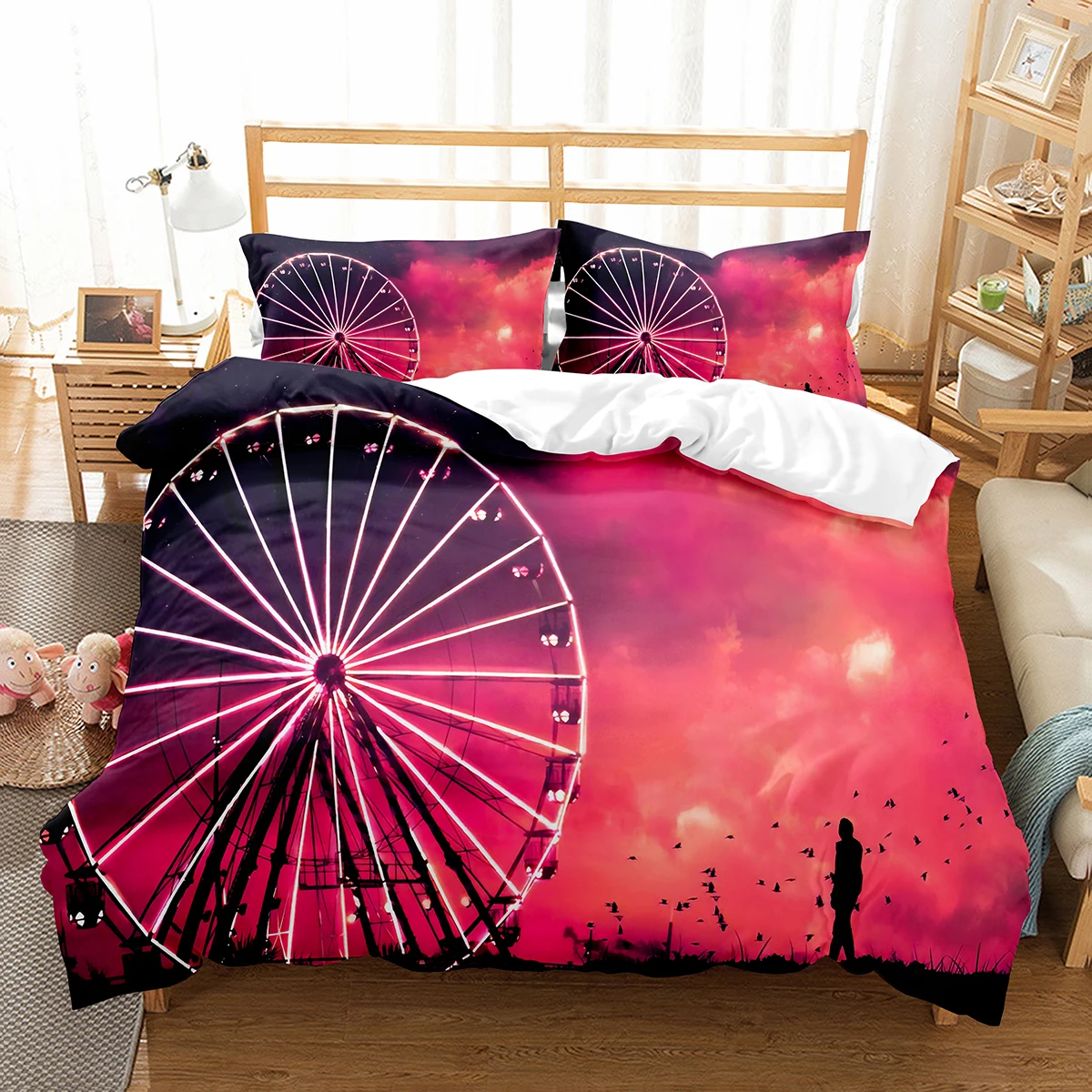 Romantic Ferris Wheel King Queen Duvet Cover Rides Bedding Set Red Sunset Glow Quilt Cover Soft 2/3pcs Polyester Comforter Cover
Romantic Ferris Wheel King Queen Duvet Cover Rides Bedding Set Red Sunset Glow Quilt Cover Soft 2/3pcs Polyester Comforter Cover