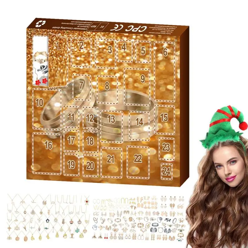 Christmas Countdown Calendar Jewelry Set Ring Necklace Earrings 24-Piece Advent Gift Exquisite Girls Jewelry Advent Calendar
Christmas Countdown Calendar Jewelry Set Ring Necklace Earrings 24-Piece Advent Gift Exquisite Girls Jewelry Advent Calendar