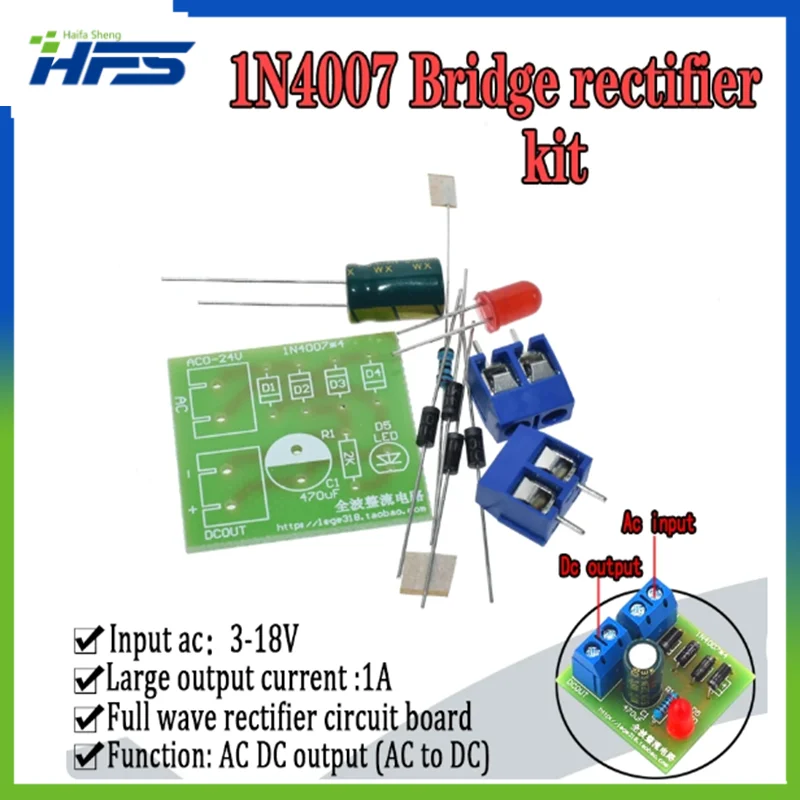 1N4007 Diy Kit IN4007 Bridge Rectifier AC DC Converter Full Wave Rectifier PCB Board KIT Parts Electronic Suite
1N4007 Diy Kit IN4007 Bridge Rectifier AC DC Converter Full Wave Rectifier PCB Board KIT Parts Electronic Suite