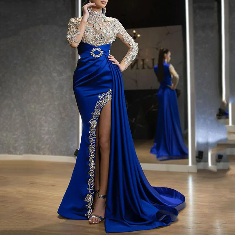 Spring/Summer New Women's Blue Sprinkled Gold Round Neck Dress Sexy Spliced Evening Dress Lo2023
Spring/Summer New Women's Blue Sprinkled Gold Round Neck Dress Sexy Spliced Evening Dress Lo2023