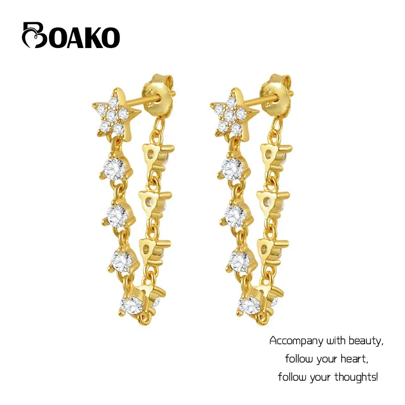 BOAKO 925 Sterling Silver Dainty Crystal Star Stud Earrings Long Chain Piercing Earrings for Women Girls Party Jewelry Brincos 
BOAKO 925 Sterling Silver Dainty Crystal Star Stud Earrings Long Chain Piercing Earrings for Women Girls Party Jewelry Brincos