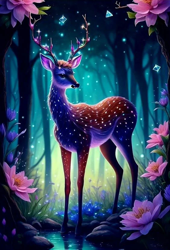 

JMINE Div 5D Deer forest flower tree lake night Full Diamond Painting cross stitch kits art animal 3D paint by diamonds