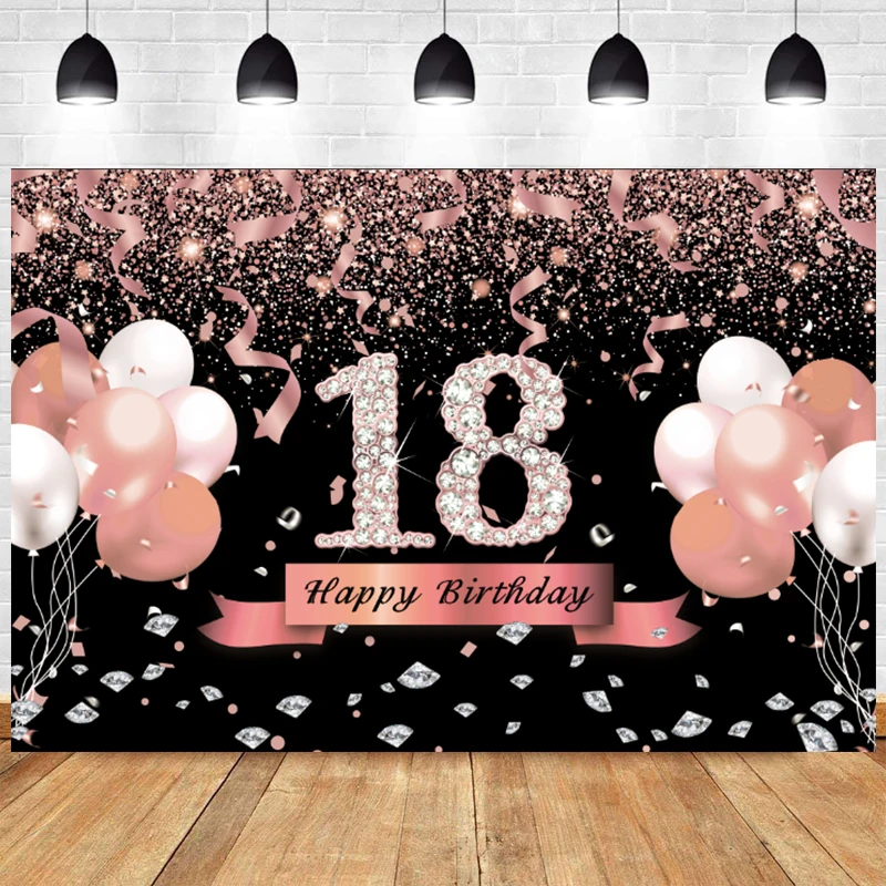 Rose Gold 18th Photo Backdrop Girls Eighteen Happy Birthday Party 18 Boys Photography Background Photo Banner Balloon Prop
Rose Gold 18th Photo Backdrop Girls Eighteen Happy Birthday Party 18 Boys Photography Background Photo Banner Balloon Prop