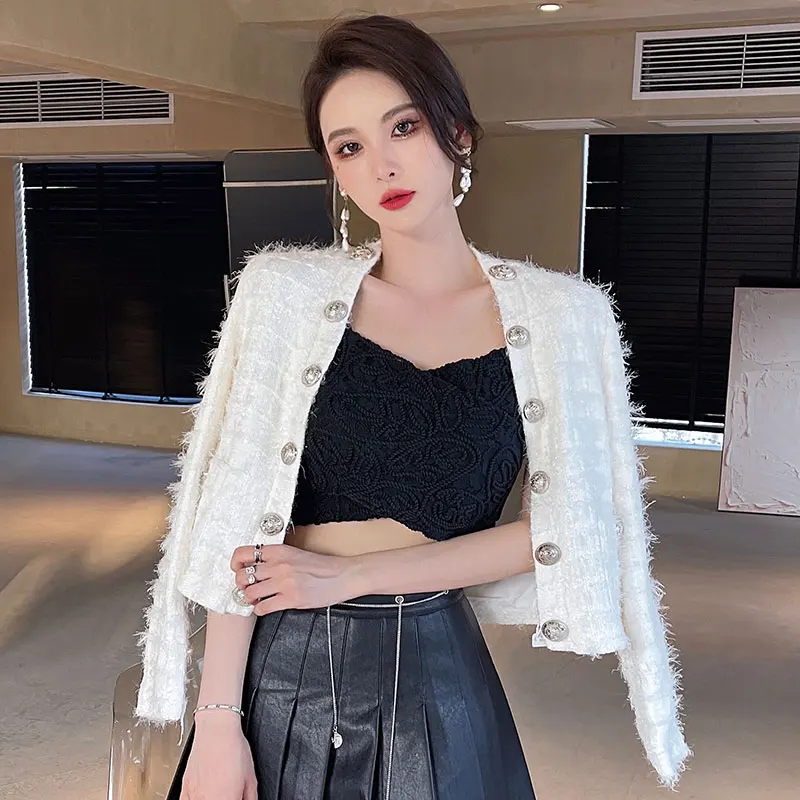 Tweed Feathers Coat Small Sweet Female Ins Tidal Autumn Wind Aristocratic Temperament Brief Paragraph Double Breasted Jackets
Tweed Feathers Coat Small Sweet Female Ins Tidal Autumn Wind Aristocratic Temperament Brief Paragraph Double Breasted Jackets