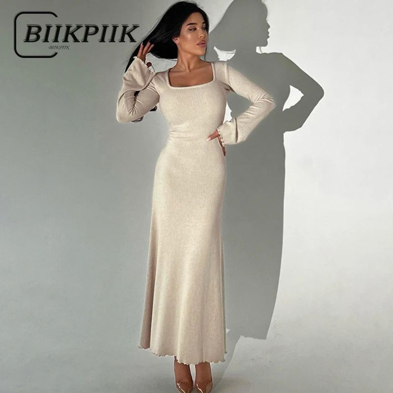 BIIKPIIK Solid Square Collar Flare Sleeve Lady Dress Elegant Concise Knitted Maxi Dresses Casual Gown Party Autumn Winter Outfit
BIIKPIIK Solid Square Collar Flare Sleeve Lady Dress Elegant Concise Knitted Maxi Dresses Casual Gown Party Autumn Winter Outfit