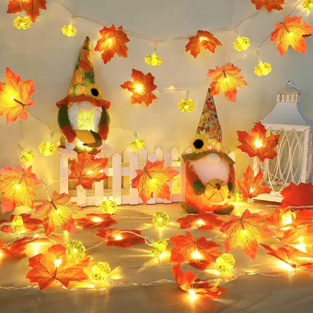 

Осенняя светодиодная гирлянда в виде кленовых листьев и тыквы, 10/20 светодиодов, Сказочная гирлянда для рождества, Хэллоуина, вечерние, украшение для сада