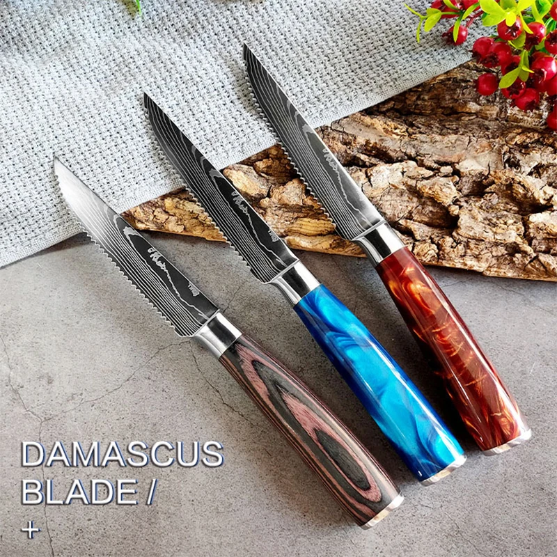 Damascus Pattern Stainless Steel Serrated Knife Beef Cutter Multi-Purpose Dining Room Tableware Table Knife Kitchen Knife
Damascus Pattern Stainless Steel Serrated Knife Beef Cutter Multi-Purpose Dining Room Tableware Table Knife Kitchen Knife