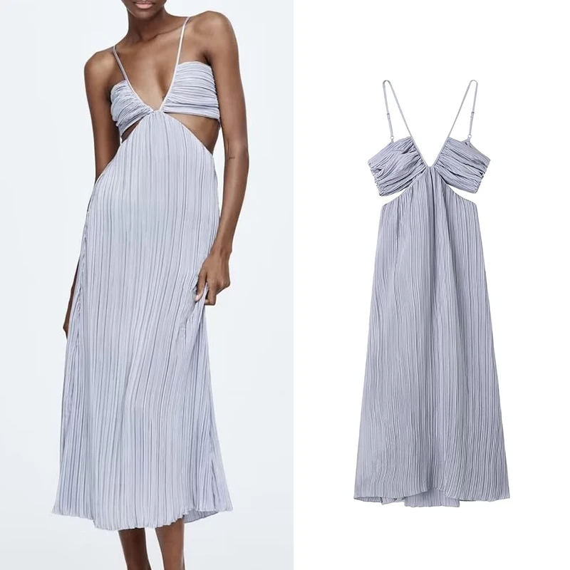 Summer 2022 Women Grey Strap Midi Dress V Neck Sleeveless Small Pleats Female Beach Dress Vestidos HH6901
Summer 2022 Women Grey Strap Midi Dress V Neck Sleeveless Small Pleats Female Beach Dress Vestidos HH6901
