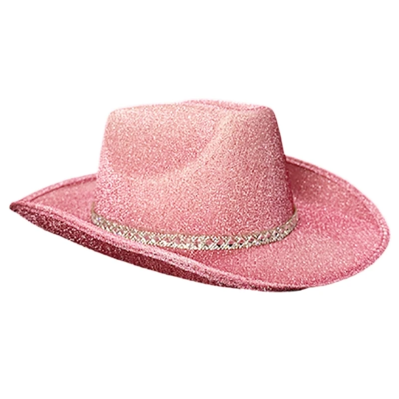 

Shinning Cowboy Hat Western Type Sequins Hat Hats Fedora Felt Cowboy Jazz Hat Accessory Wide Curved Sequins Brim DXAA