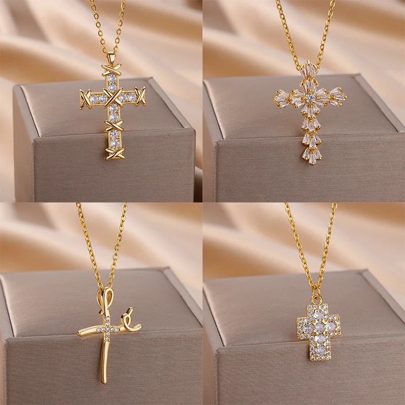 316L Stainless Steel Zircon Jesus Cross Pendant Necklaces For Women Hip Hop Gold Color Cross Necklace Party Jewelry Gift
316L Stainless Steel Zircon Jesus Cross Pendant Necklaces For Women Hip Hop Gold Color Cross Necklace Party Jewelry Gift