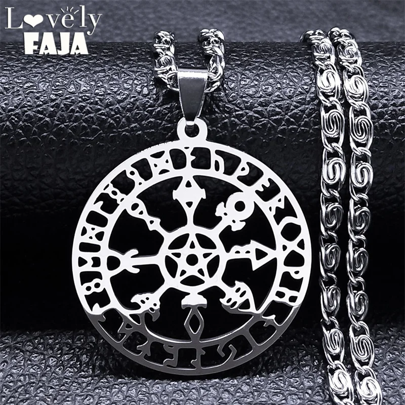 

Viking Rune Pentagram Pendant Necklace for Women Men Stainless Steel Runic Compass Necklaces Norse Amulet Talisman Jewelry Gift